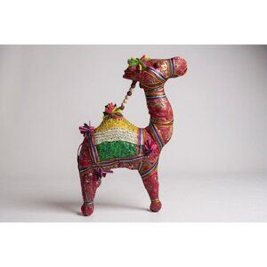 Vintage Rajasthani Indian Folk Art Camel Figurine - Embroidered Patchwork 10.5"